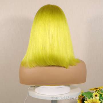Brazilian Ombre Colored Bob 1B/30 Machine Made Human Hair Wigs with Bangs Front Fringe 8-14 Inch Glueless Short Bob Wig